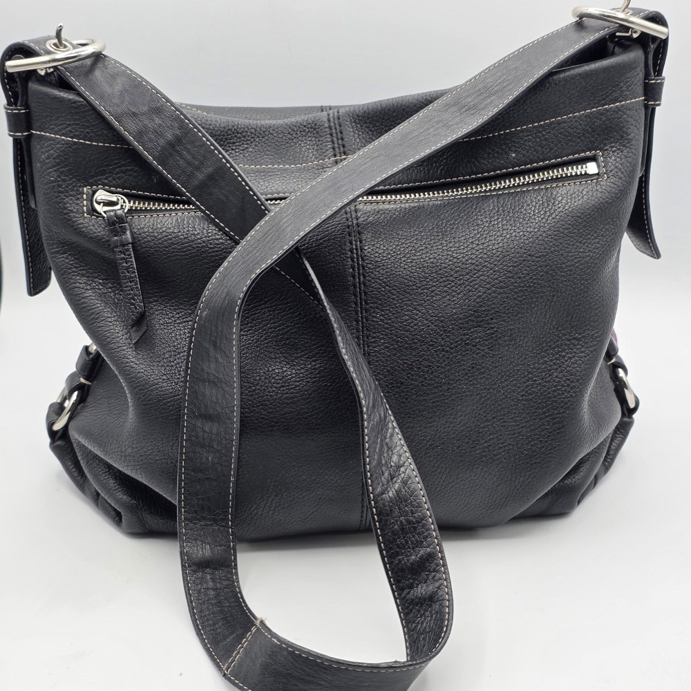 Vtg Coach Hampton Pebbled Leather Hobo Bag Style F15084 Black Silver Hardware - Picture 4 of 13
